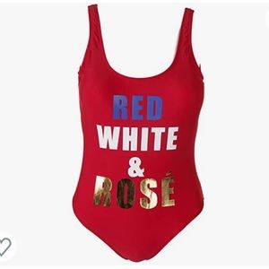 Metallic Red White & Rose One-Piece Swimsuit (S)